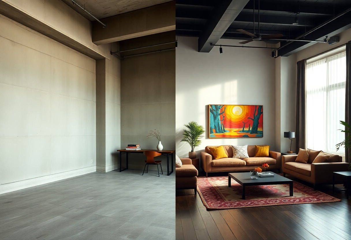 Photos avant/après – transformation complète d’un studio livré vide